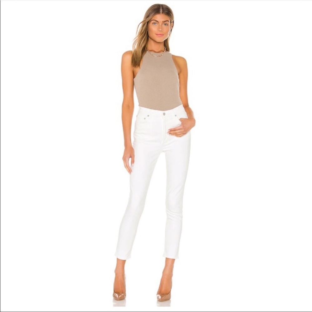 Agolde Nico High Rise Button Fly Slim Fit White Jeans Radiate